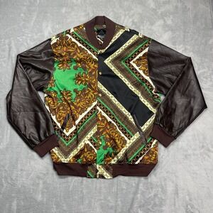 Flaucy Bomber Jacket Mens XXL Multicolor Baroque Chain Print Snap Front USA Made